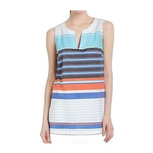 Tommy Bahama Aqua Blue Seaside Stripe Sleeveless Tunic Top Sz L EUC (40" Chest)
